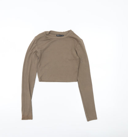 Womens UK Size S Zara Brown Cropped T-Shirt