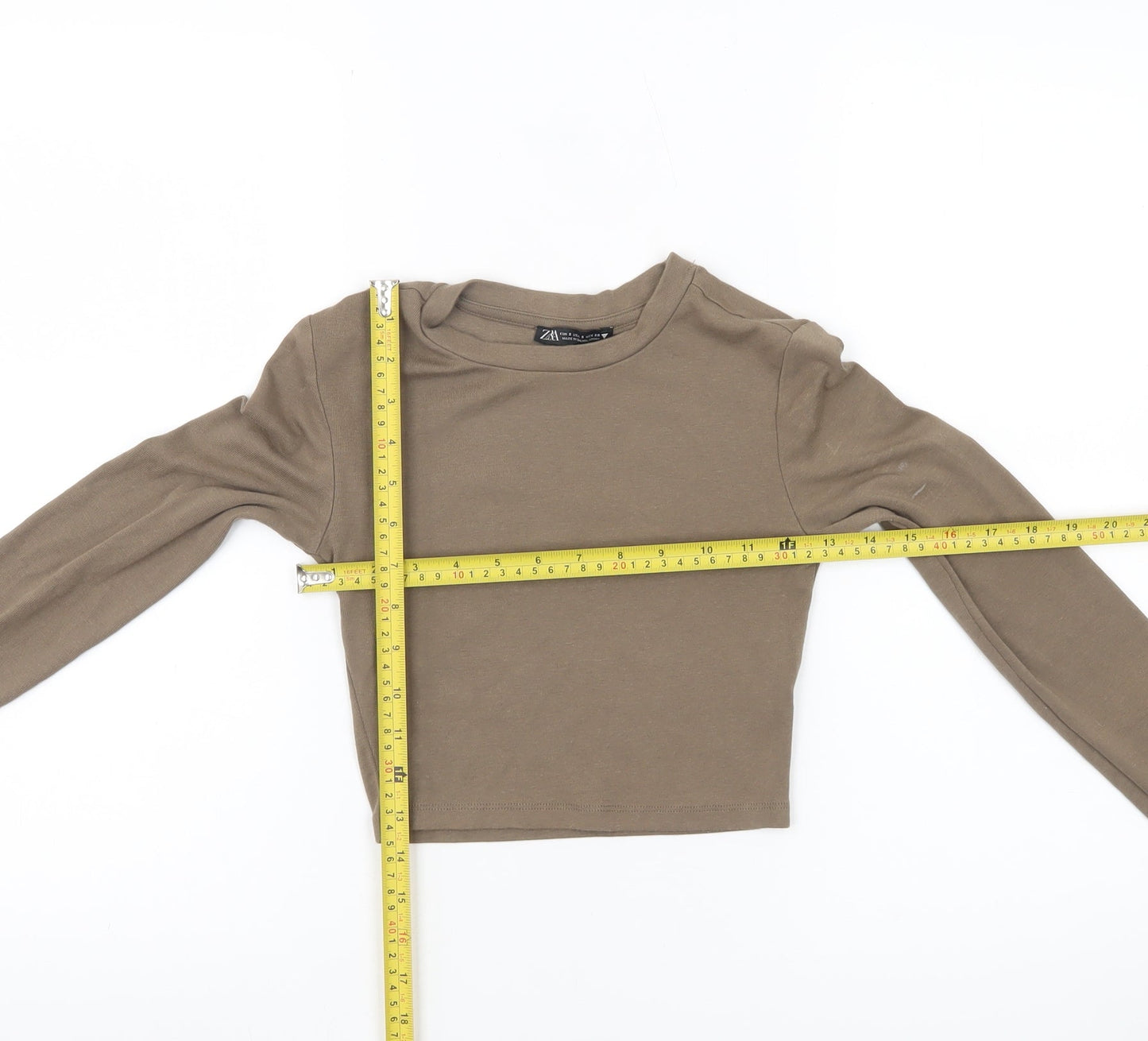Womens UK Size S Zara Brown Cropped T-Shirt