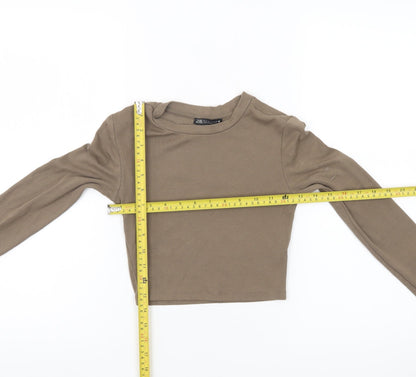Womens UK Size S Zara Brown Cropped T-Shirt
