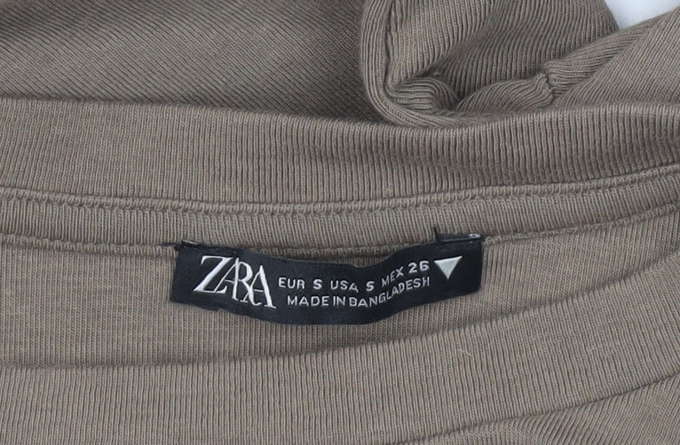 Womens UK Size S Zara Brown Cropped T-Shirt