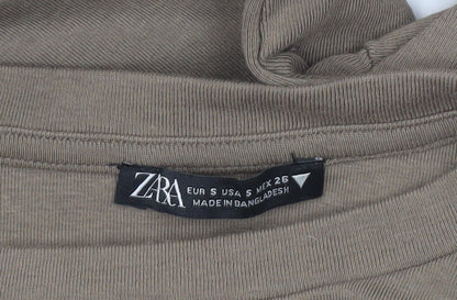 Womens UK Size S Zara Brown Cropped T-Shirt