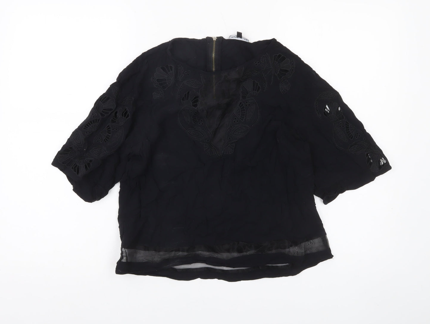 Womens UK Size 12 Warehouse Black Tunic Blouse