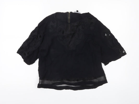 Womens UK Size 12 Warehouse Black Tunic Blouse