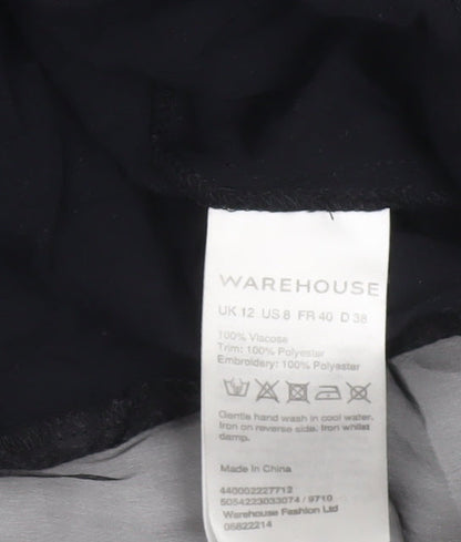 Womens UK Size 12 Warehouse Black Tunic Blouse