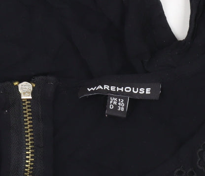 Womens UK Size 12 Warehouse Black Tunic Blouse