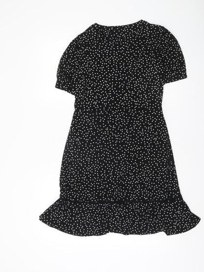 Warehouse Women’s Black Polka Dot Shift Dress Size 10 Short Sleeve