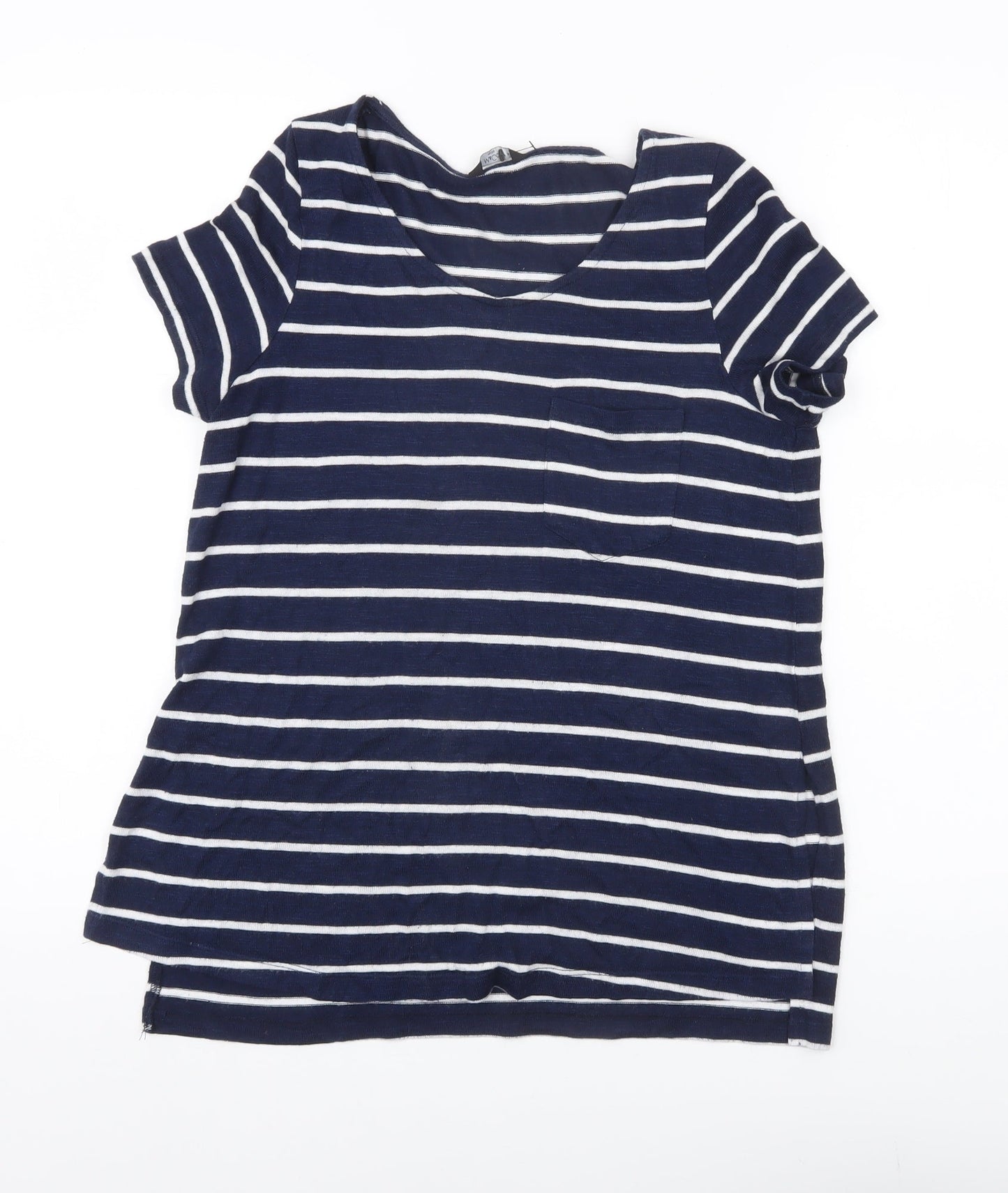 M&Co Women’s Petite Blue Striped T-Shirt Size 14 Short Sleeve