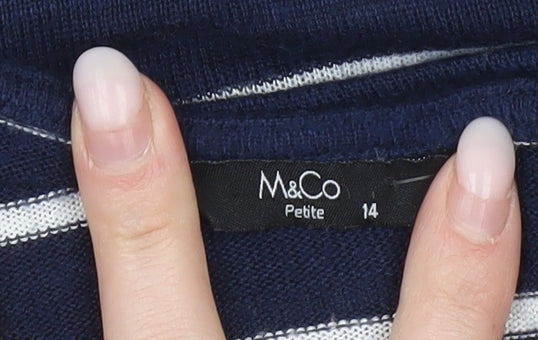 M&Co Women’s Petite Blue Striped T-Shirt Size 14 Short Sleeve