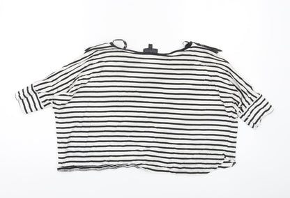 Topshop Women's Black White Striped Crochet Neck Blouse Size 8