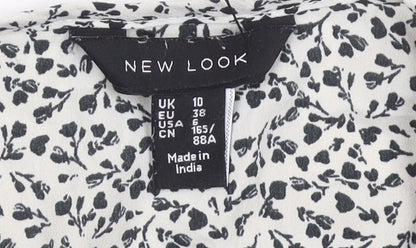 New Look Womens White Floral Ruffle Blouse Size 10 Sleeveless V-Neck