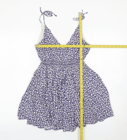 Jack Wills Womens Blue Floral Skater Dress Size 6 Summer V-Neck