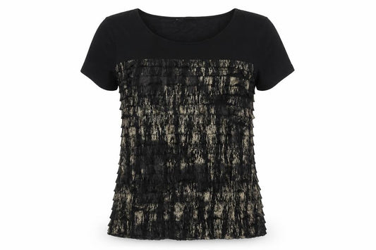 Bonmarché Womens Black Size 12 Scoop Neck Short Sleeve Blouse