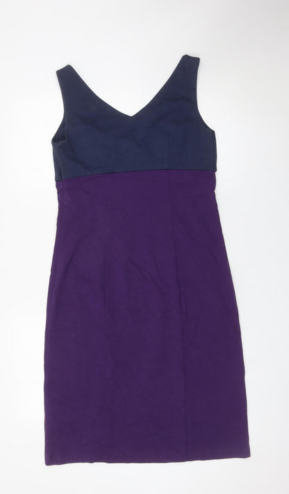 Boden Women’s Blue Purple Colourblock Sheath Dress Size 12 V-Neck
