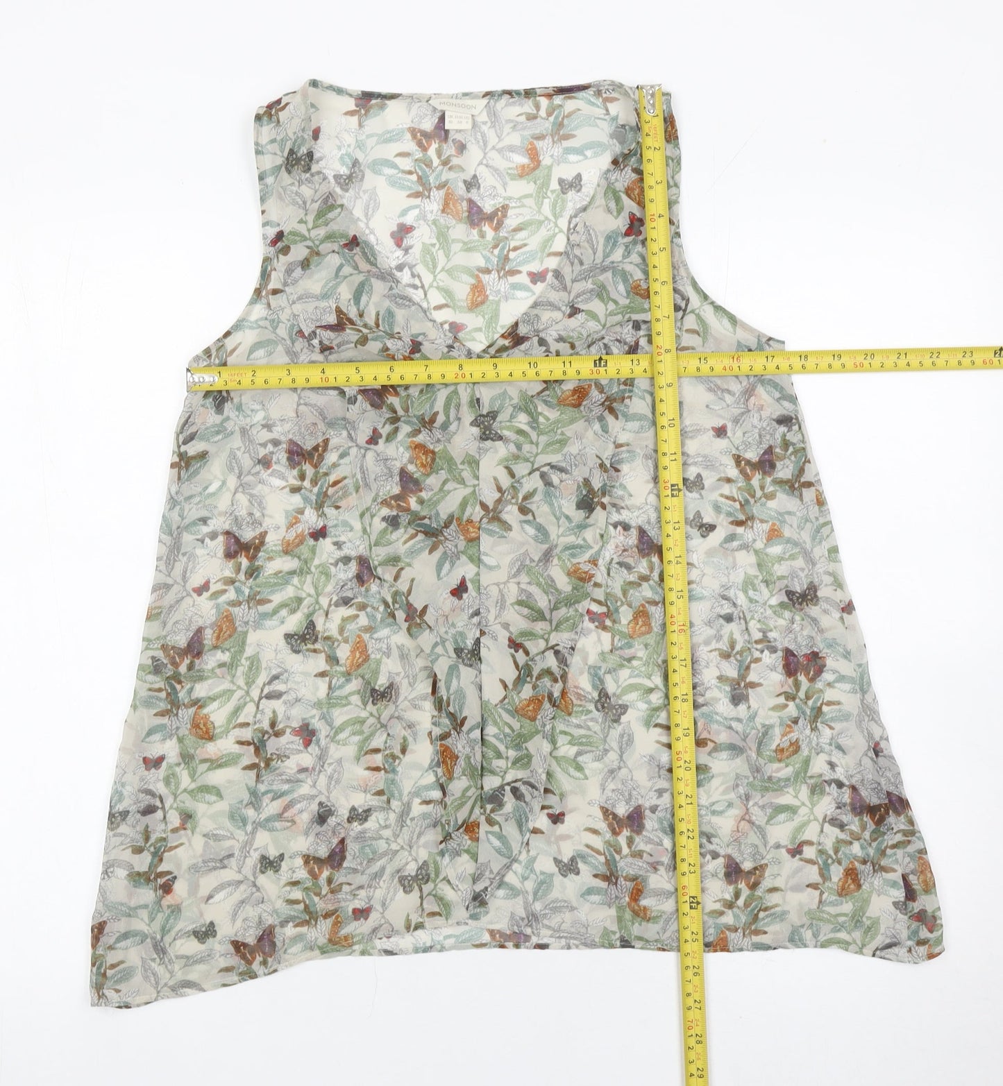 Monsoon Womens Multicoloured Butterfly Floral Chiffon Tank Top Size 10