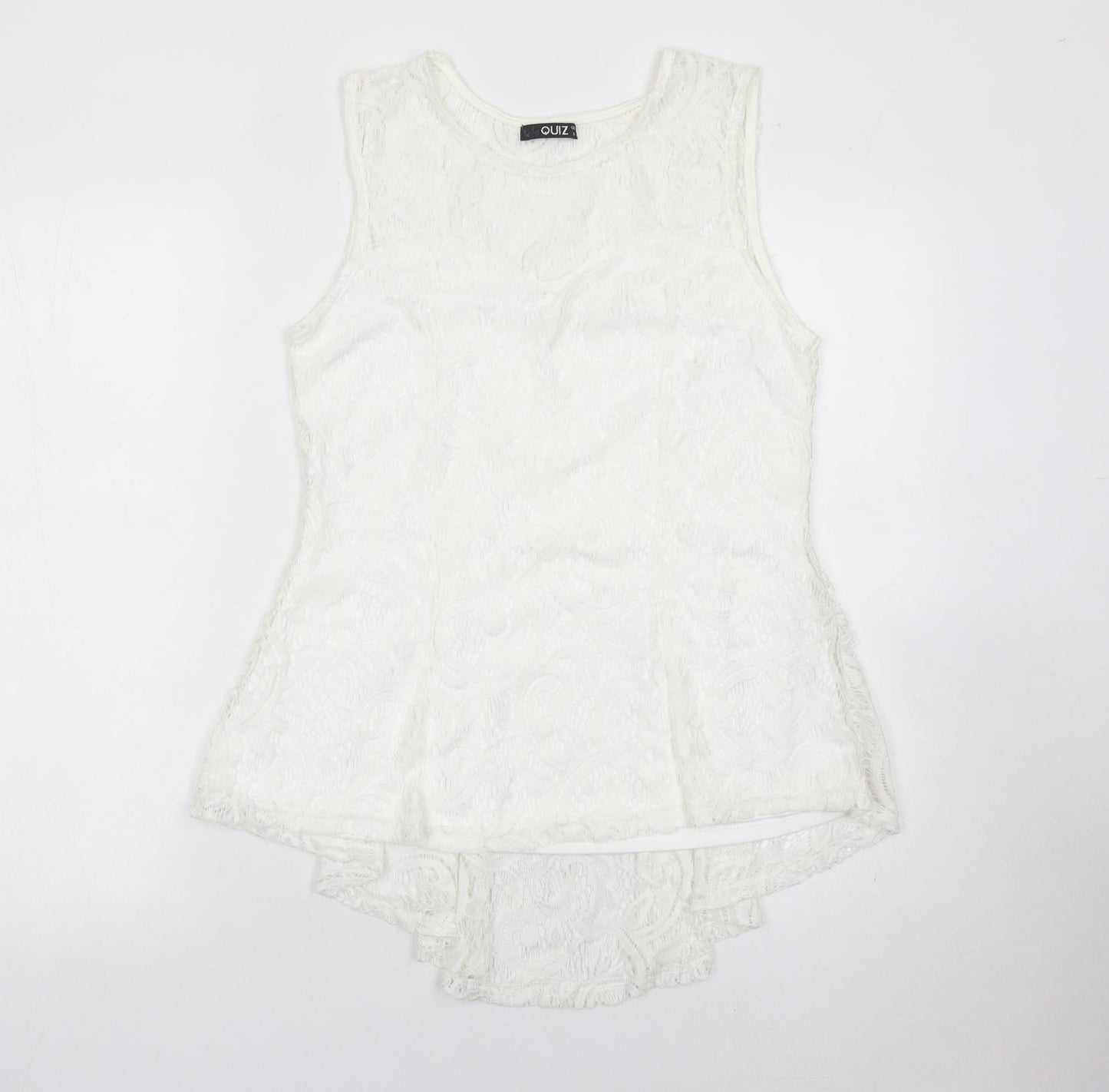 Quiz Womens White Lace Tunic Blouse Size 12 Sleeveless Summer Top