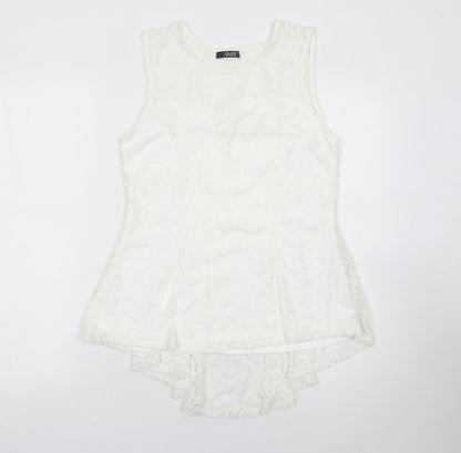 Quiz Womens White Lace Tunic Blouse Size 12 Sleeveless Summer Top