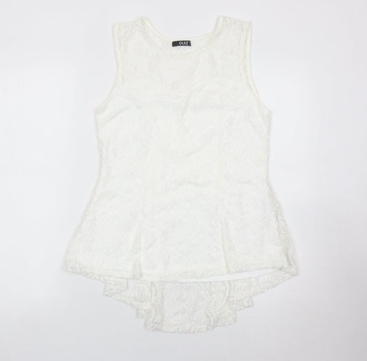 Quiz Womens White Lace Tunic Blouse Size 12 Sleeveless Summer Top