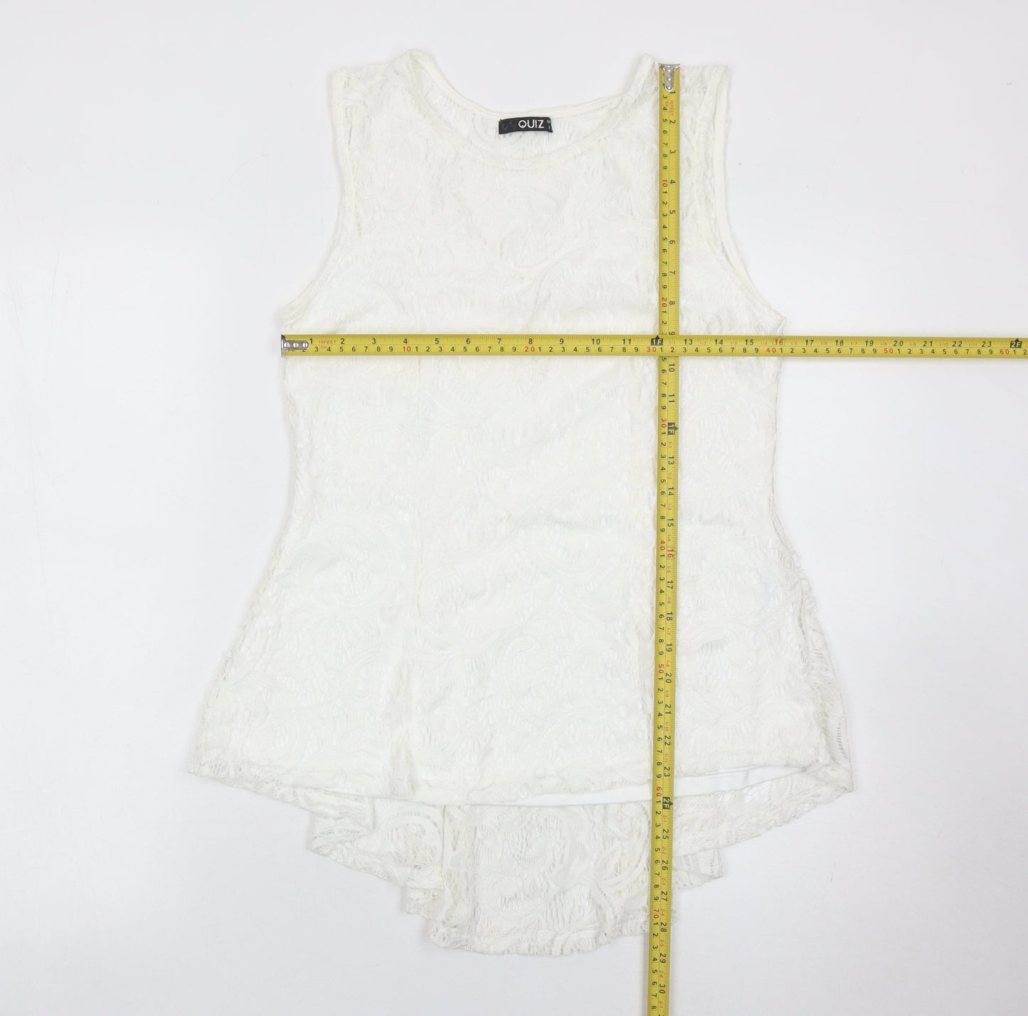 Quiz Womens White Lace Tunic Blouse Size 12 Sleeveless Summer Top