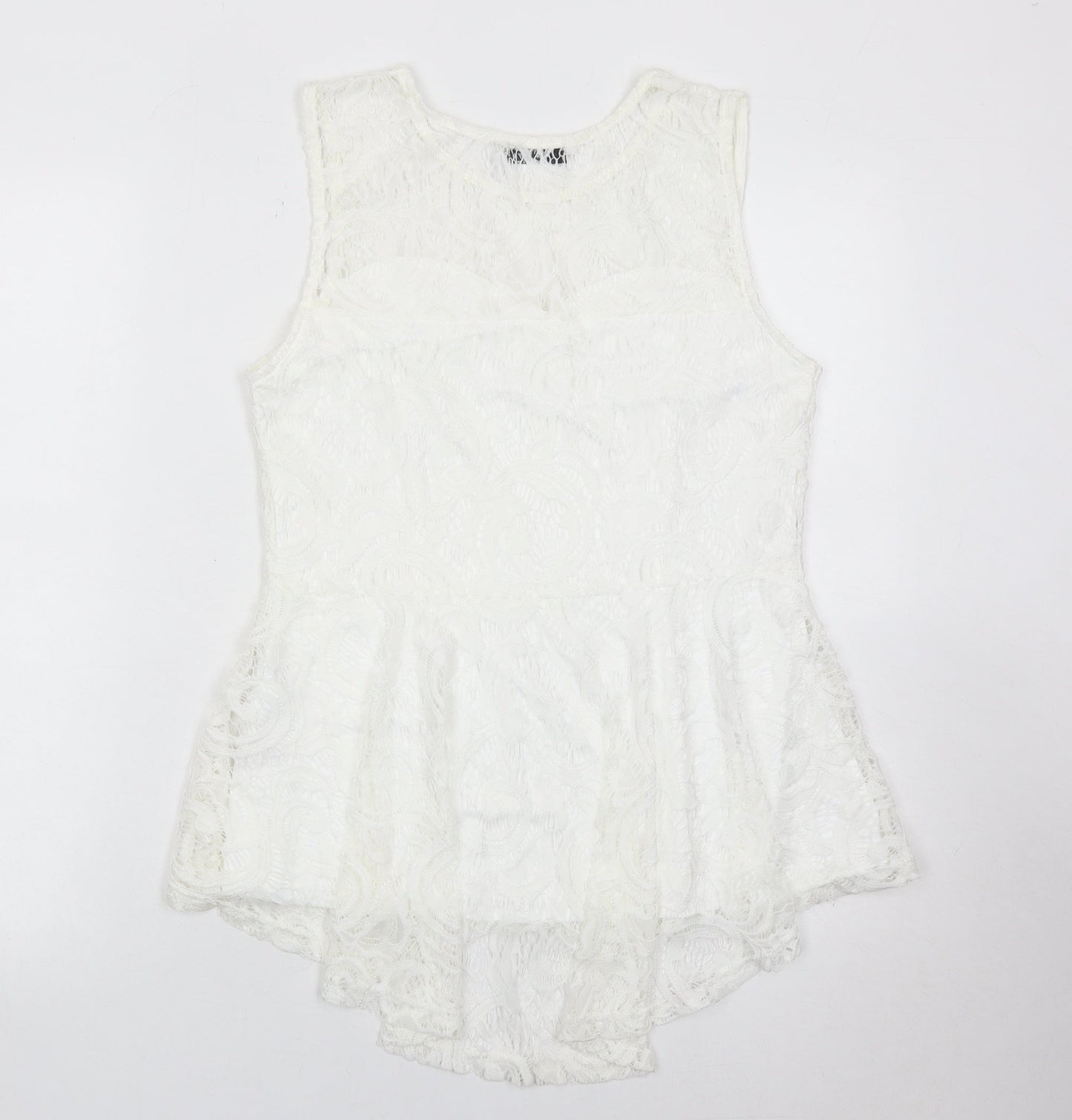 Quiz Womens White Lace Tunic Blouse Size 12 Sleeveless Summer Top