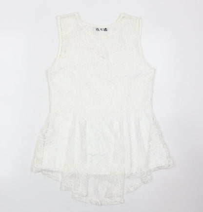 Quiz Womens White Lace Tunic Blouse Size 12 Sleeveless Summer Top