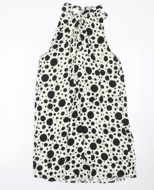 River Island Women’s Black White Polka Dot Halter Shift Dress UK 12