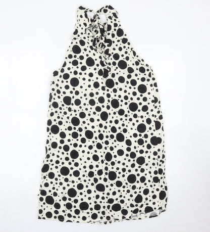 River Island Women’s Black White Polka Dot Halter Shift Dress UK 12