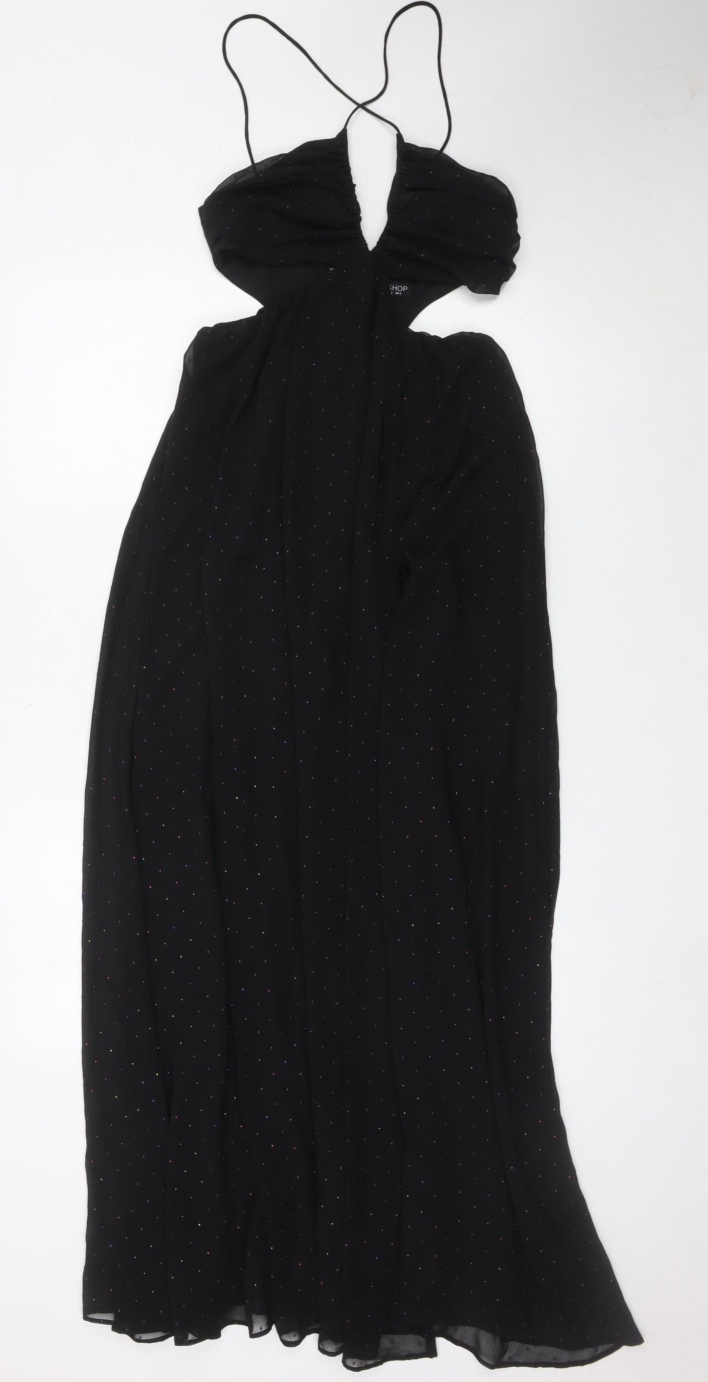 Topshop Women’s Black Glitter Maxi Evening Halter Dress UK 6
