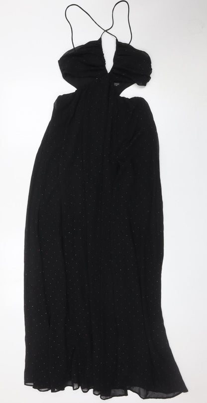 Topshop Women’s Black Glitter Maxi Evening Halter Dress UK 6