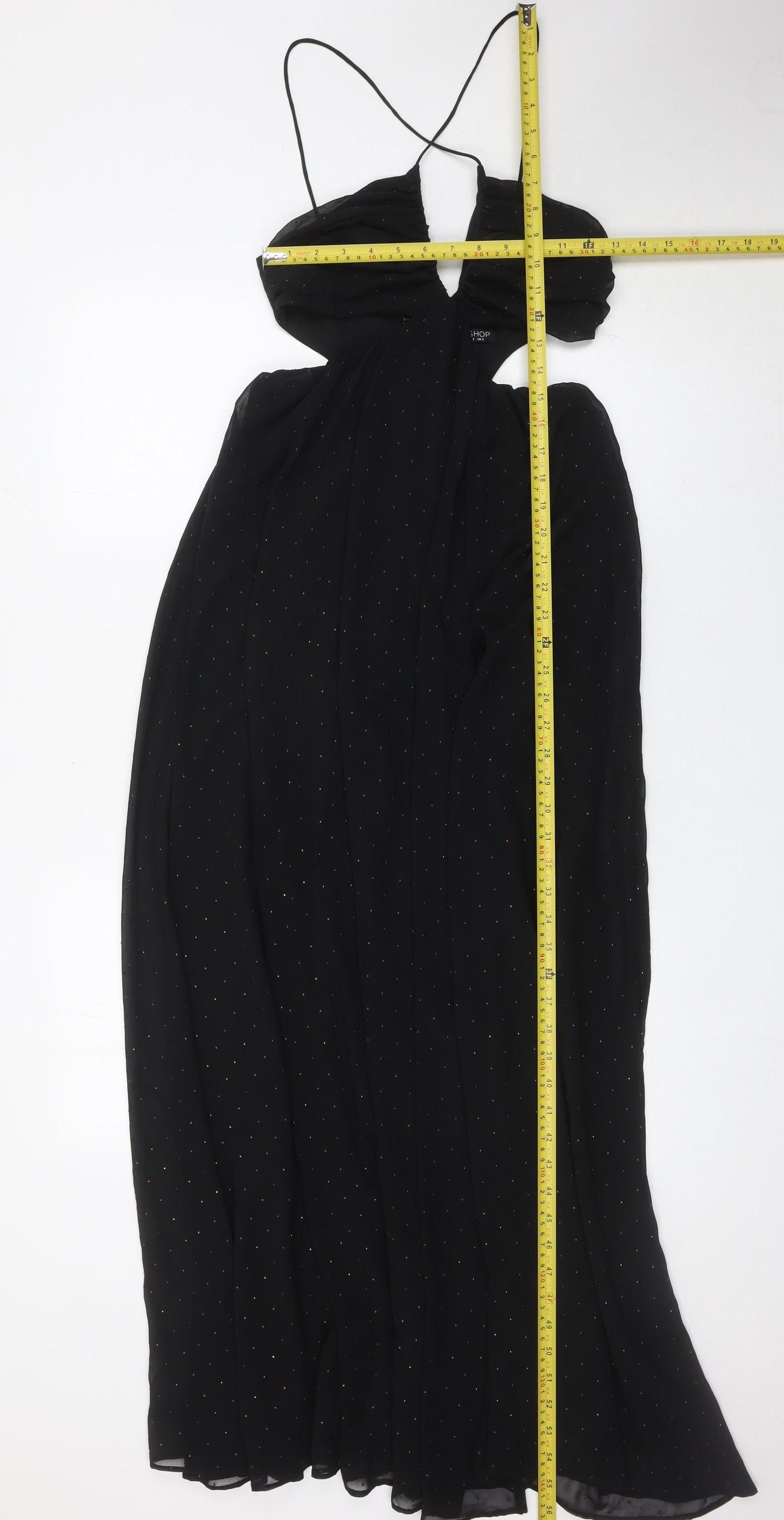 Topshop Women’s Black Glitter Maxi Evening Halter Dress UK 6