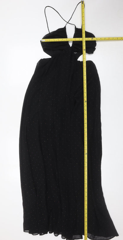 Topshop Women’s Black Glitter Maxi Evening Halter Dress UK 6