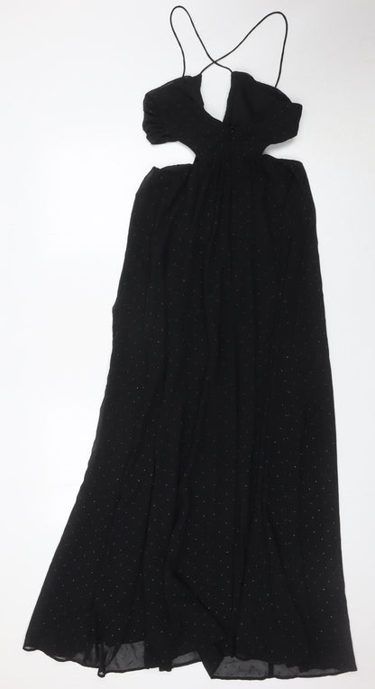 Topshop Women’s Black Glitter Maxi Evening Halter Dress UK 6