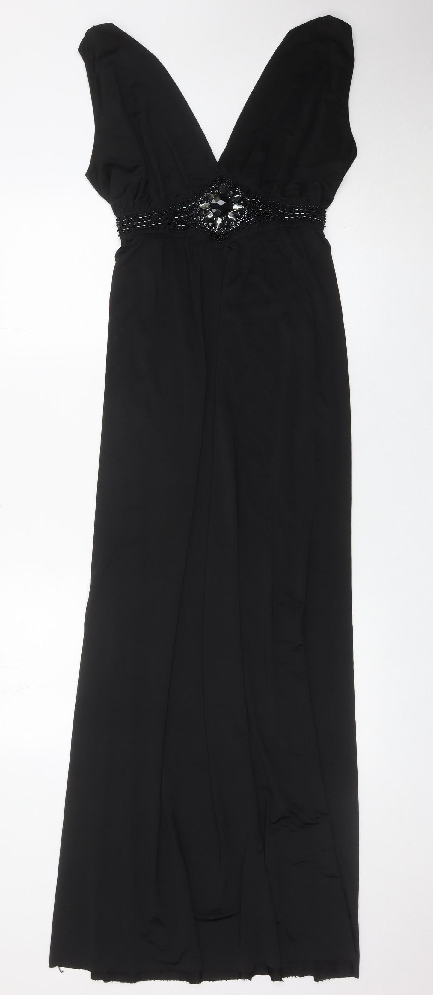 Long Tall Sally Women’s Black Maxi Evening Dress M Tall Beaded Formal