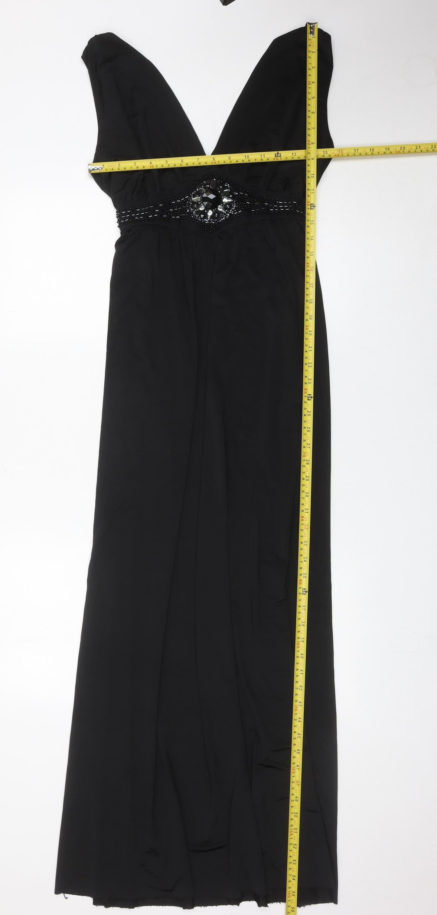 Long Tall Sally Women’s Black Maxi Evening Dress M Tall Beaded Formal