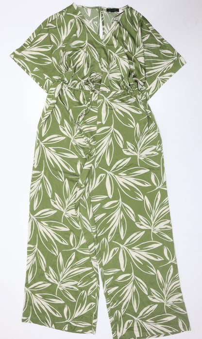 New Look Women’s Green Leaf Print Wide Leg Jumpsuit Size 12