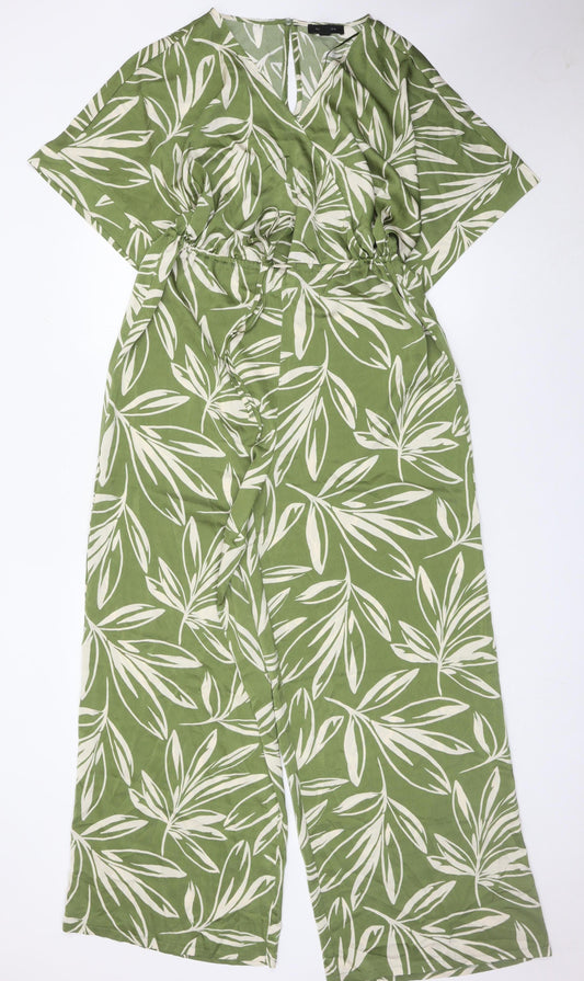 New Look Women’s Green Leaf Print Wide Leg Jumpsuit Size 12
