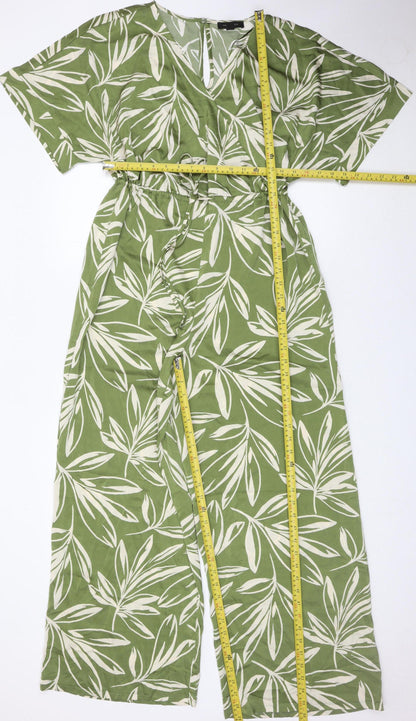 New Look Women’s Green Leaf Print Wide Leg Jumpsuit Size 12
