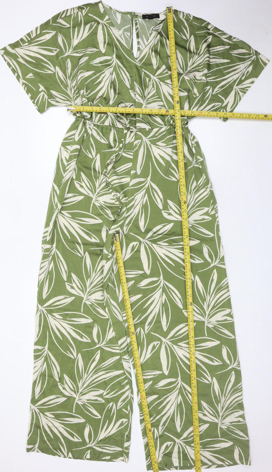 New Look Women’s Green Leaf Print Wide Leg Jumpsuit Size 12