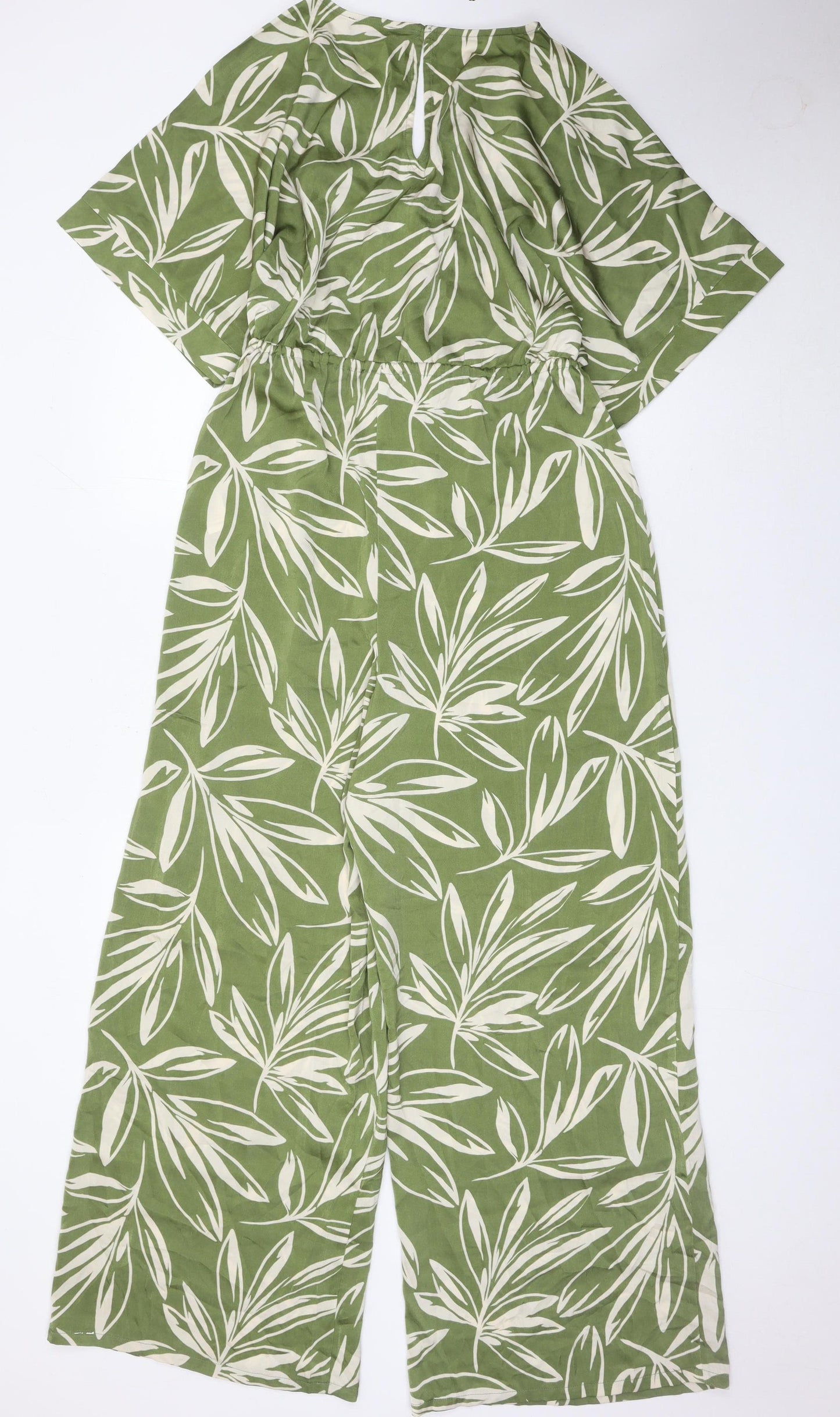 New Look Women’s Green Leaf Print Wide Leg Jumpsuit Size 12