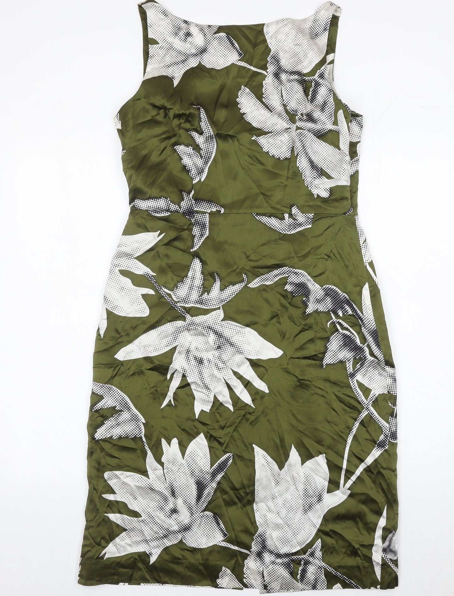Coast Women’s Green Silk Floral Sheath Dress Size 12 Knee Length