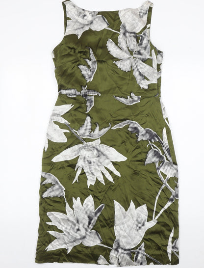 Coast Women’s Green Silk Floral Sheath Dress Size 12 Knee Length