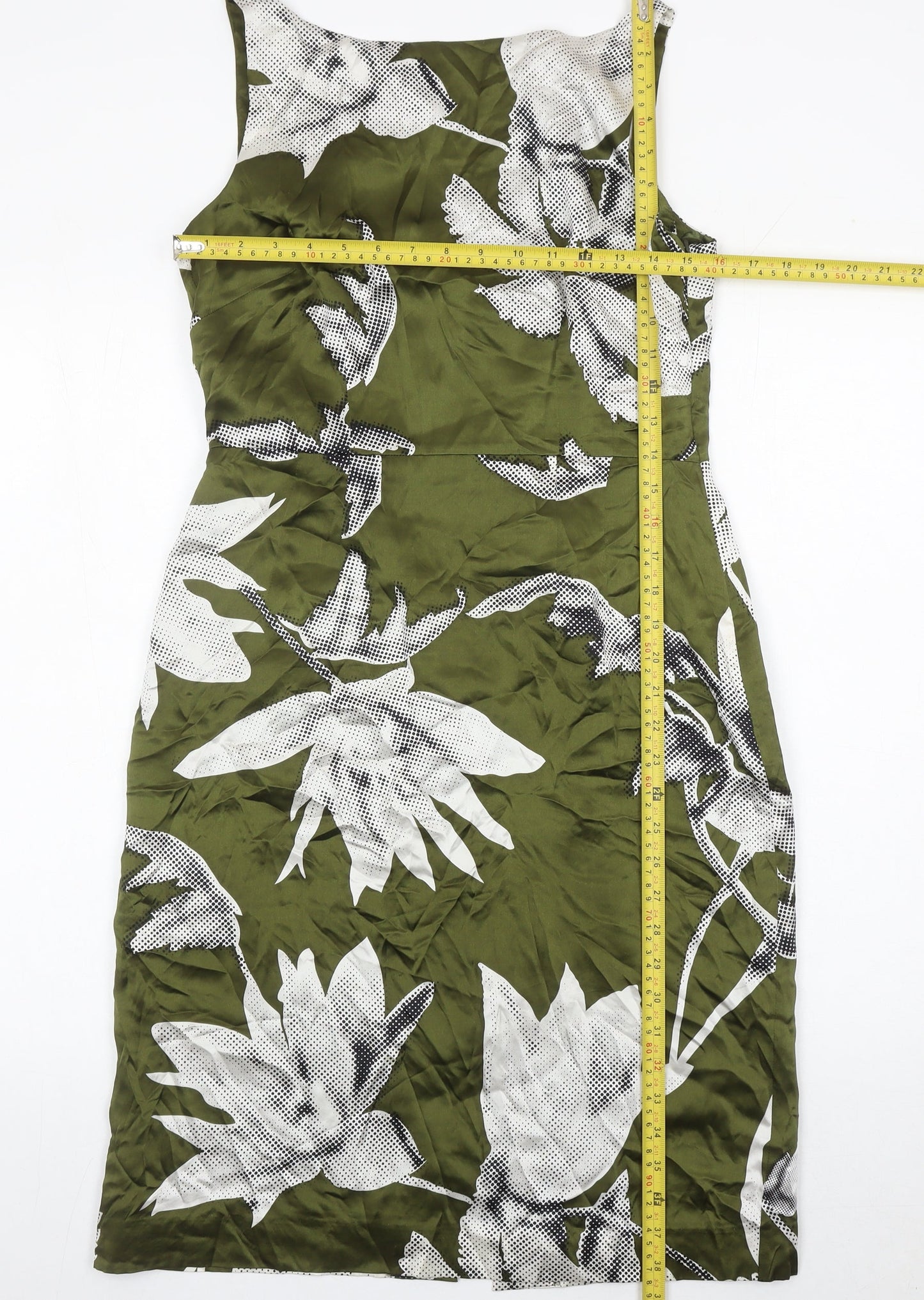 Coast Women’s Green Silk Floral Sheath Dress Size 12 Knee Length