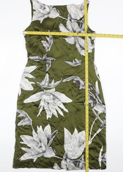 Coast Women’s Green Silk Floral Sheath Dress Size 12 Knee Length