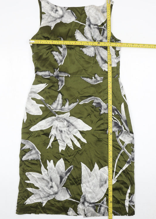 Coast Women’s Green Silk Floral Sheath Dress Size 12 Knee Length