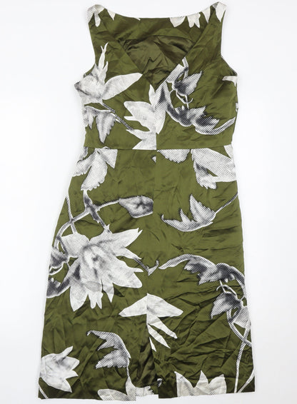 Coast Women’s Green Silk Floral Sheath Dress Size 12 Knee Length