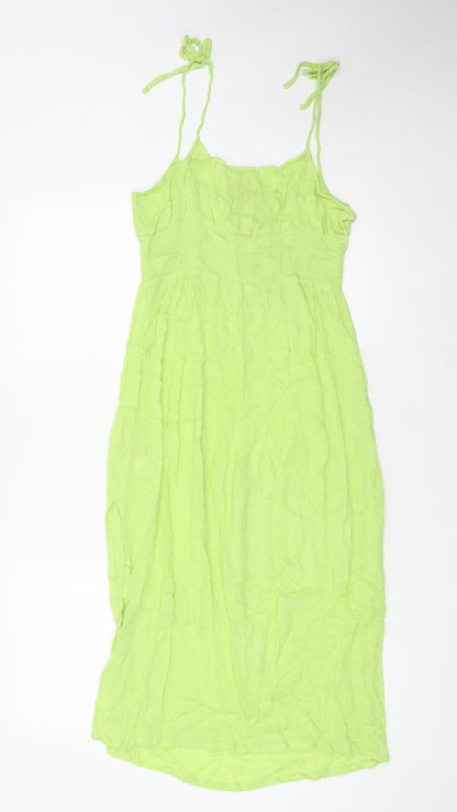 Topshop Women Green Cotton Maxi Midi Summer Dress Size S