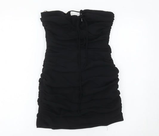 Zara Women Black Size 8 Strapless Bodycon Ruched Short Dress