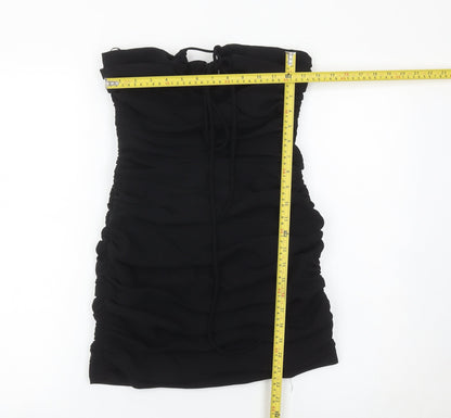 Zara Women Black Size 8 Strapless Bodycon Ruched Short Dress