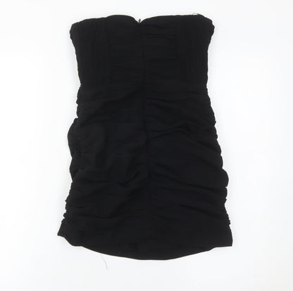 Zara Women Black Size 8 Strapless Bodycon Ruched Short Dress
