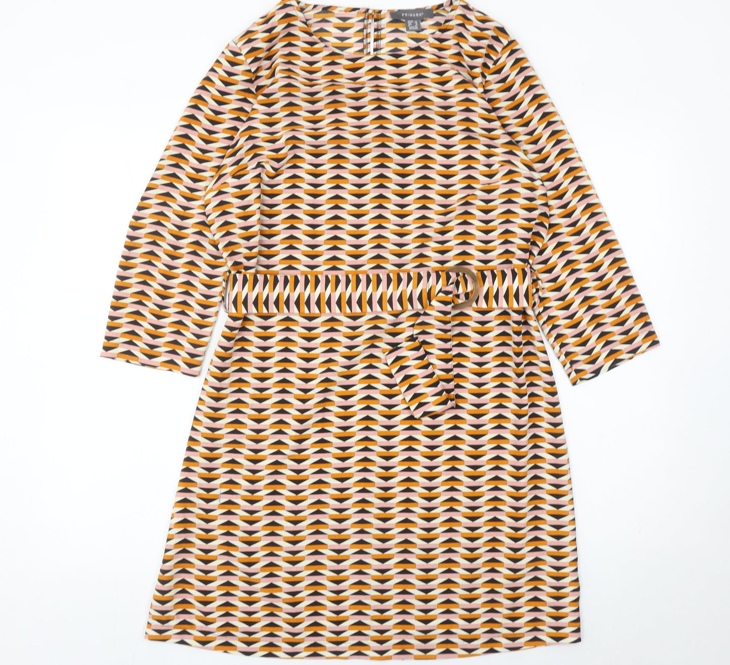 Primark Women’s Multicoloured Geometric A-Line Belted Dress Size 12