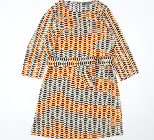 Primark Women’s Multicoloured Geometric A-Line Belted Dress Size 12